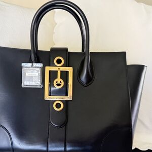 Black Leather Designer Tote Bag
